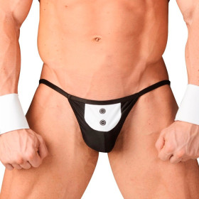 Tanga less Masculina de Mayordomo + Cuello y puños blancos sexshop ...
