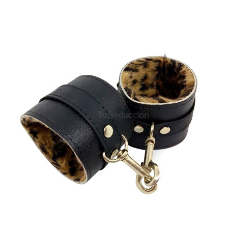Esposas Grandes Peluche Animal Print con Mosquetón cuero sadomasoqu...