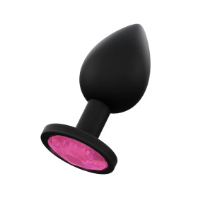 Plug Anal Mediano de Silicona Negro Joya Rosa