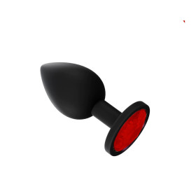 Plug Anal Pequeño de Silicona Negro Joya Roja