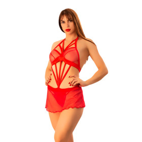 Babydoll Blanco y Peluche Rosa Pasionel sexshop Dentro de la lencer...