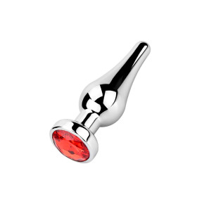 Plug Anal de Acero Plateado Pequeño 9 x 3 cm Joya Roja