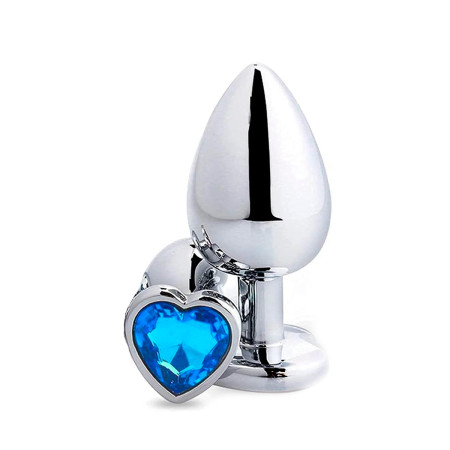 Plug Anal Pequeño de Metal Joya de Corazón Azul 7 x 2,7 cm